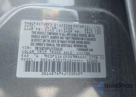 2018 Nissan Sentra S z USA, uszkodzony, nr VIN 3N1AB7AP4JY330429